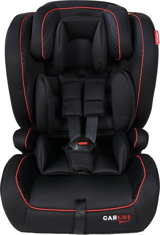 Carkids I-Size-Kindersitz Luca – Entspricht der Norm I-Size R-129 – Für Kinder von 76 bis 150 cm – Verstellbare Kopfstütze – Schwarz/Rot