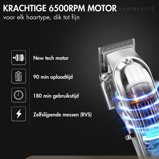 Professionelle kabellose Haarschneidemaschine + Barbiermantel - Haarschneidemaschine für Männer - Sansbeauté® - Cheveux Hair - Haartrimmer - Friseur-Haarschneidemaschine - Haarschneider - Barttrimmer - Trimmgerät - Barbier-Haarschneidemaschine - Barbier-T
