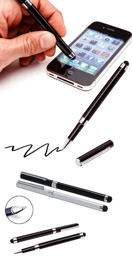 Stylus-Stift | 4er-Set | 2-in-1-Stift | Schwarz & Silber | Multifunktional
