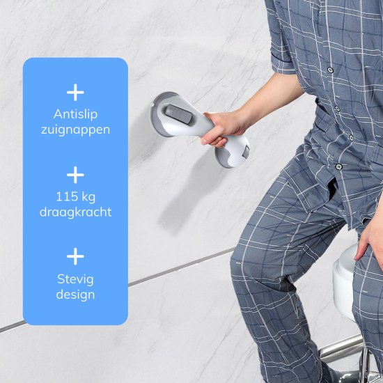 Duschgriff mit Saugnapf - 2 Stück - Geeignet für Dusche und Toilette - Feuchtigkeitsresistent - Griff mit Saugnäpfen - Für klein und groß - Extra sicheres & starkes Modell - 30cm Luft