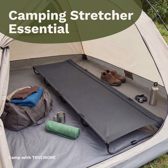 TRVLMORE Feldbett faltbar - 120KG Tragkraft - Campingbett inkl. Tragetasche - Liege 1 Person - Stahlrahmen - 193x66x15 cm - Grau