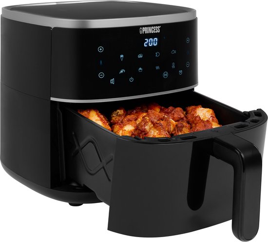 Princess Digitale Heißluftfritteuse 182238 - Mit höhenverstellbarem Grillrost - Groß 4 Liter - Schwarz - Digitaler Touchscreen - 8 Automatikprogramme