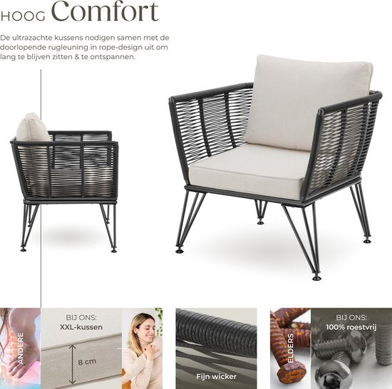 tectake 2er-Set Garten-Lounge-Sessel Sundo im Rope-Design - Komfort und Stil - Loungesessel