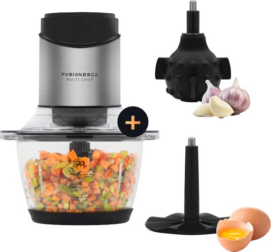 JAP Appliances Multi Chop + Expansion Pack - Zerkleinerer mit Glasschüssel 600ml - Eiszerkleinerer, Knoblauchschäler und Schneebesen - spülmaschinenfest - 400W