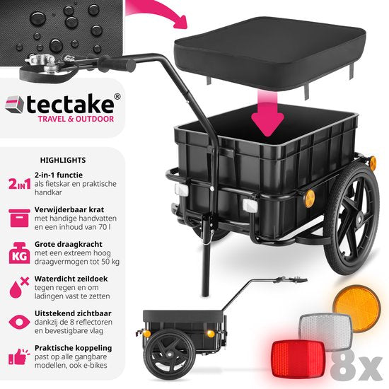 tectake® 2-in-1 Fahrradanhänger - Gepäckwagen und Kinderwagen - Anhänger für Fahrräder, Mountainbikes und eBikes - Transportanhänger mit Deichsel - Mit Plane und Luftbereifung - Maximale Tragfähigkeit 50kg