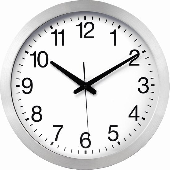 Perel Wanduhr, rund, analog, 40 cm, funkgesteuerte Zeitanzeige (DCF), Aluminium, silber
