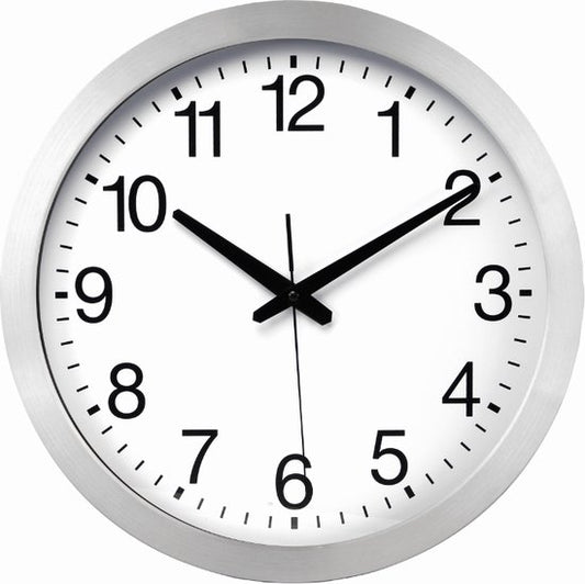 Perel Wanduhr, rund, analog, 40 cm, funkgesteuerte Zeitanzeige (DCF), Aluminium, silber