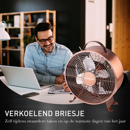 Lifetime Air Tischventilator - 230V - Tischventilator 20CM - 2 Geschwindigkeiten - Langlebiges Material - Kupfer