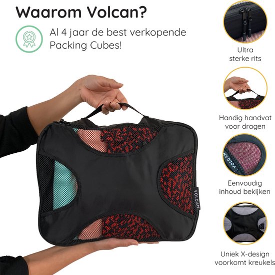Volcan Packing Cubes - Kofferorganisationsset - 4er Set - Reisewürfel - für Rucksack und Koffer - Schwarz