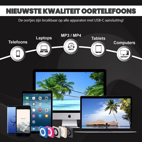 Golden Sound kabelgebundene Ohrstöpsel - Ohrstöpsel mit Kabel und Mikrofon - USB-C-Anschluss - Schwarz