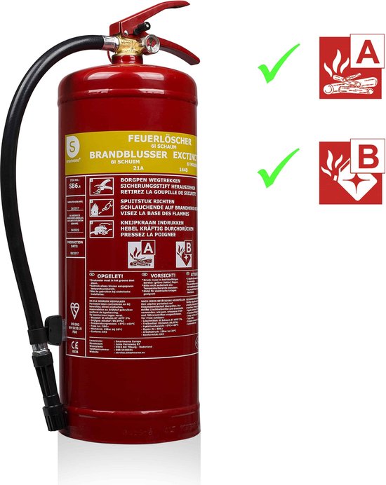 Smartwares 10.015.05 Feuerlöscher - 6 Liter - Schaum - Inklusive Aufhängevorrichtung - Brandklasse AB - BSI zertifiziert