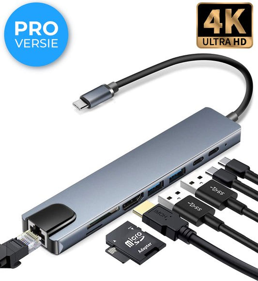 Nuvance - USB C Hub 3.0 - 8 Anschlüsse - USB-Splitter mit Ethernet - USB C zu HDMI - USB Hub 3.0 - Docking Station Laptop - Micro SD Kartenleser - HDMI 4K - Grau