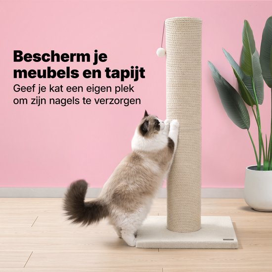 Jake and Jacky Kratzbaum für große Katzen – Natur/Creme – mit Spielball – 56 x 56 x 120 cm – Ø Sisal-Kratzbaum 20 cm