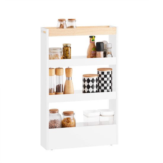 SoBuy NSR12-W Badezimmerschrank - Weißer Holzschrank mit Rädern