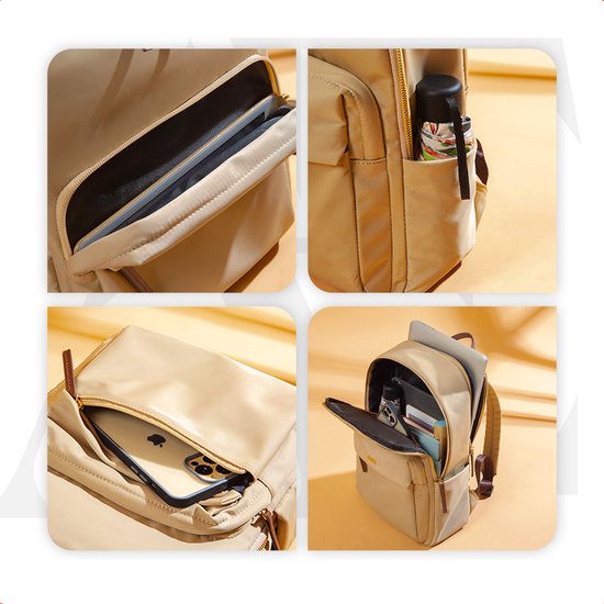 Aramae® - Rucksack Damen - Laptoptasche 15.6 Zoll - Rucksack Damen - Rucksack Mädchen - Rucksack Beige - Schultasche