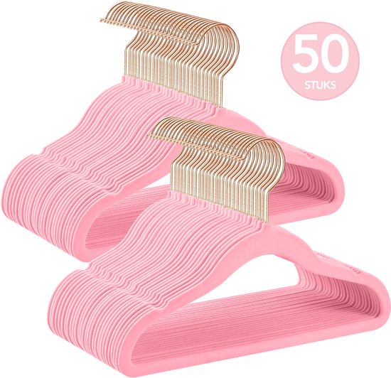 Brixy Kinderkleiderbügel Set - 50 Stück - 30 cm - Samt - 360° Haken - Rosa Roségold
