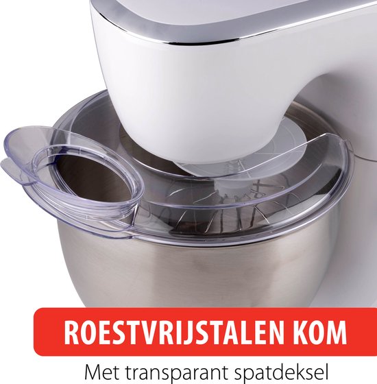 alpina Food Processor - Küchenroboter - 5L Edelstahl-Mixbehälter - 3 Zubehörteile - Weiß