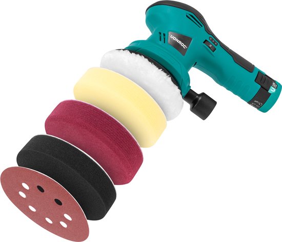 VONROC Polierer 12V - Ø 125mm - Dual Action - 2-in-1: Polieren und Schleifen - Inkl. Akku, usb-c Kabel, 4 Polierscheiben und Schleifpapier