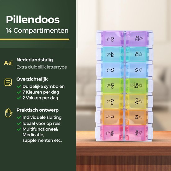 Gandria Pillenbox 7 Tage - Pillenbox - Pillenbox mit 14 Fächern - Medizinbox mit stabilem Verschluss - Große Fächer - Verschiedene Farben