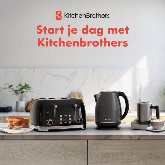 KitchenBrothers Wasserkocher - Elektrisch - 1.7L - Mit Kalkfilter - Titanium Grau/RVS