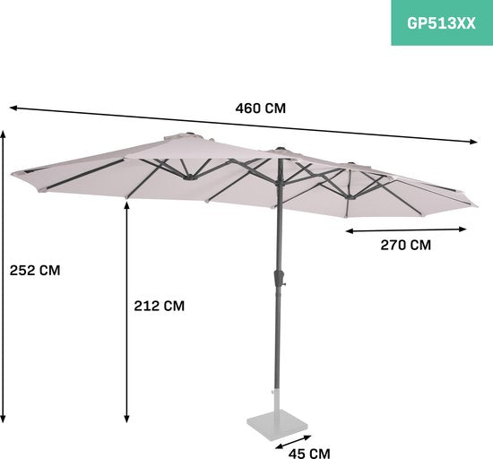 VONROC Premium Sonnenschirm Iseo - 460x270cm - Doppelter Sonnenschirm - Langlebig - UV-beständiger Stoff - Beige - Inkl. Schutzhülle