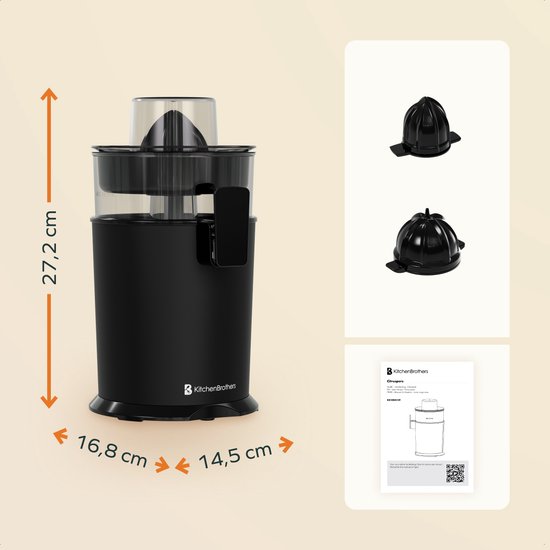 KitchenBrothers Zitruspresse - Manuell - Mit Ausgießer - 0.5L - Schwarz