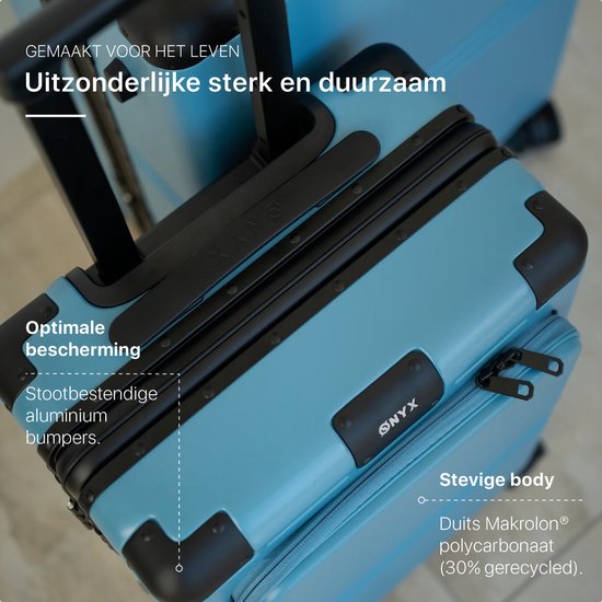 ONYX Hybrid Pro Handgepäck Koffer mit Fronttasche 38 Liter - Recyceltes Polycarbonat und reißverschlussloses Design - Reisekoffer mit TSA-Schloss und Spinner-Rädern - Leichter Trolley mit Laptop-Fach - Glacier Blue
