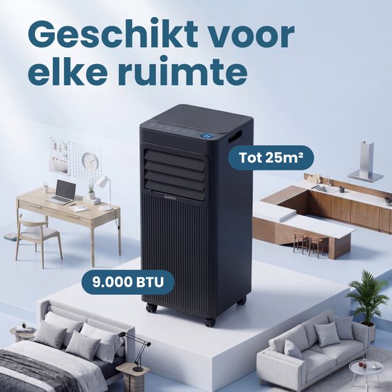 Auronic Mobile Air Conditioner - 9.000 BTU - 3-in-1 - Klimaanlage mit 2 Fensterdichtungs-Kits - Ventilator - Luftentfeuchter - kühlt bis zu 25m² - Schwarz