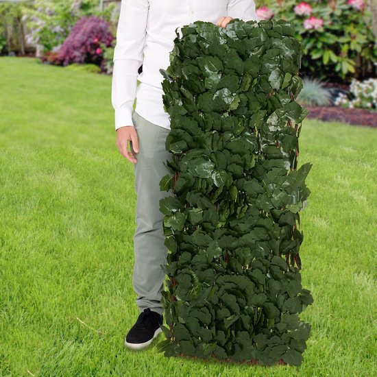 Brixy Künstliche Hecke Solar - Led - Ausziehbar - 180 x 90 cm - Künstlicher Efeu - Künstliche Pflanzen für den Außen- und Innenbereich - Pflanzenimitation - Künstlicher Efeu - Ausziehbar - Licht - Beleuchtung