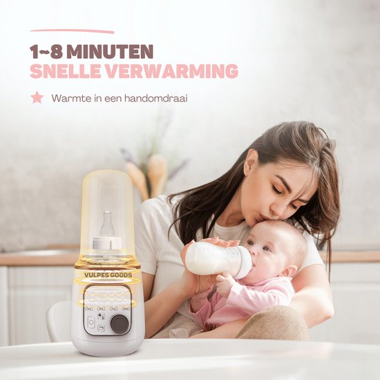 Vulpes Goods® BabyCare Flaschenwärmer PRO 10 in 1 - Erwärmung von Flüssigkeiten und Nahrung - 4-teiliges Reinigungsset - BPA-frei - Weiß