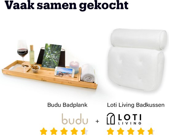 Budu Badebrett Bambus - Badebrett Holz - Badebrett für die Badewanne - Verstellbar / Ausziehbar - Badeständer - Bambus Badeständer - 70-105 cm
