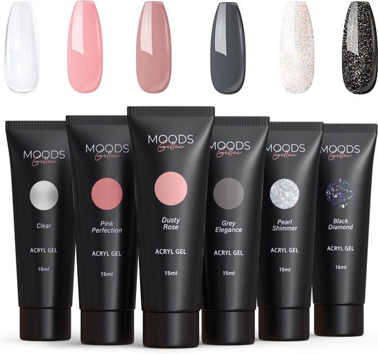 Moods Gellac - Polygel Colour Set - Nachfüllset - Neutraler Glanz - 6 Farben - 15ML