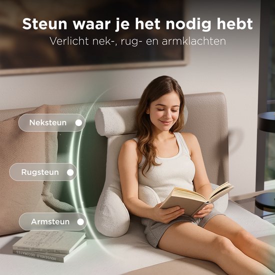CozySense® Lesekissen für das Bett - Ergonomisches Sitzkissen - Buchkissen - Großes Relax-Kissen - Verstellbare Polsterung - Abnehmbarer Bezug - CertiPUR® - Beige