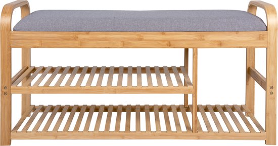 Leitmotiv Bank Arch - Bambus mit grauem Kissen - 100x33x50 cm - Modern/Skandinavisch
