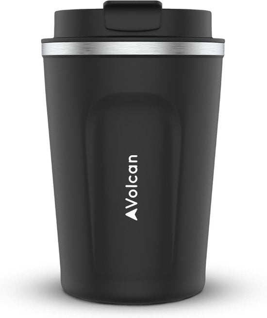 Volcan Edelstahl Kaffeebecher To Go - Thermosbecher - Auslaufsicher - Teebecher - 380ml - Schwarz