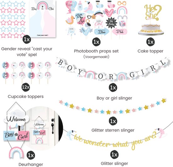 Partizzle Gender Reveal Party Deko Pack - Babyshower Ballons Dekoration - Geschlechterbekanntgabe - Junge oder Mädchen - XXL