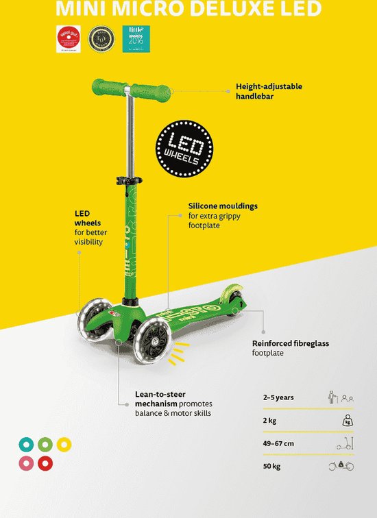 Micro Kinderroller Mini Micro Deluxe LED lavendel - verstellbarer Lenker.