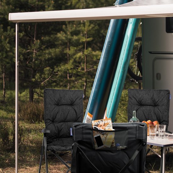TRVLMORE Campingstuhl - Inklusive Tragetasche - Komfortabler Klappstuhl - 150 kg Tragfähigkeit - Campingstuhl - Aufbewahrung - Klappstuhl - Schwarz