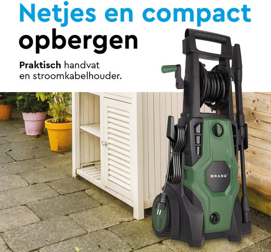 BRASQ Hochdruckreiniger Deluxe - Terrassenreiniger - Hochdrucksprühgerät - 1700W - 150 bar - 450 L/H - Komplettset