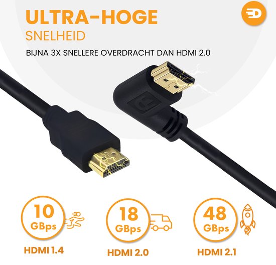Drivv. HDMI-Kabel 2.1 - gewinkelt - Ultra HD 8K - HDMI zu HDMI - 2 Meter - Schwarz