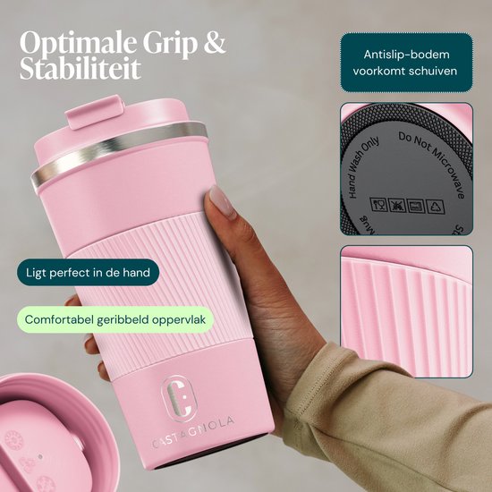 Castagnola Thermobecher – Kaffeebecher zum Mitnehmen – Reisebecher für Kaffee und Tee – Teebecher – 510 ml – Edelstahl – Rosa