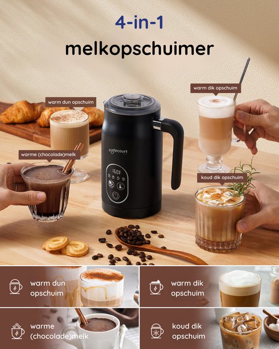 Safecourt Kitchen Milchaufschäumer - Elektrisch - 4-in-1 - Schwarz