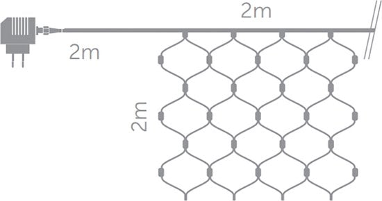 Vellight SPIKA Lichternetz 2x2 m, warm-weiß, energieeffizient & geeignet für den Innen- und Außenbereich, ideal für Partys, Dekoration und Weihnachten