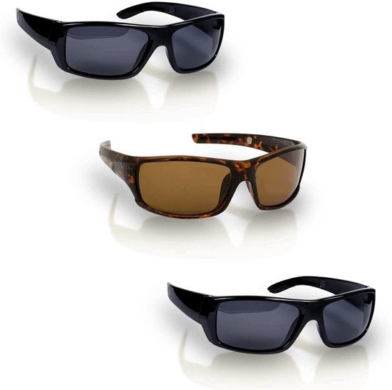 HD Polar View Sonnenbrille, 2x schwarz, 1x braun – Unisex – polarisierte Sonnenbrille – mit 1x Hartschalen-Aufbewahrungsetui