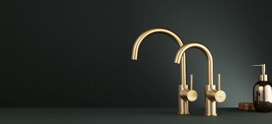 Regn Luxus-Küchenbatterie mit ColdStart - Energieeffizient und elegant - Hoher Auslauf (31,5 cm) - Gebürstetes Gold