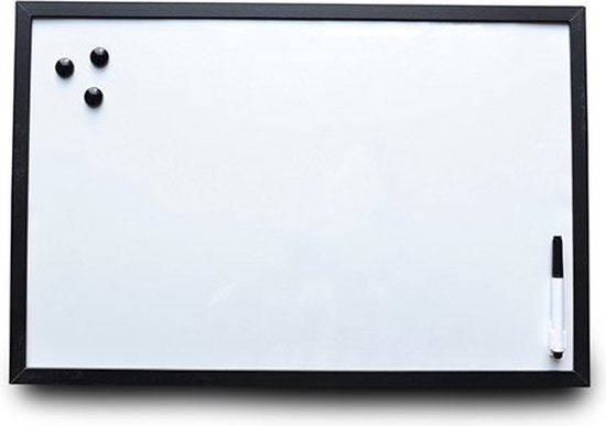 Whiteboard schwarzer Rahmen 40 x 60 cm mit Marker und Magneten