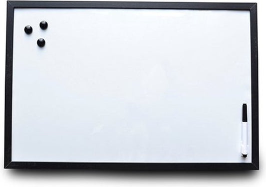 Whiteboard schwarzer Rahmen 40 x 60 cm mit Marker und Magneten