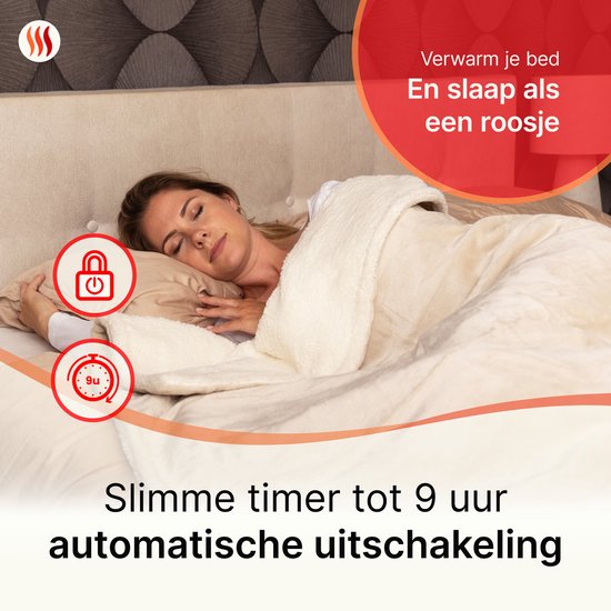 Seranova Heizdecke XXL - Extra Wärmedrähte - Premium Modell - 180x160 cm - 2 Personen Wärmedecke - Doppelseitiges Fleece Sherpa - Creme beige
