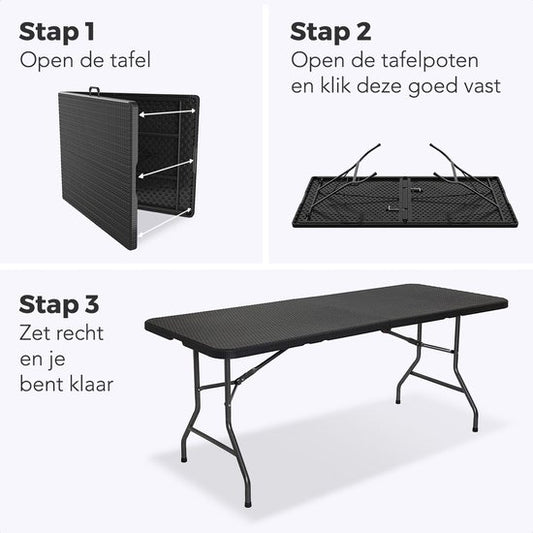 LifeGoods Zusammenklappbarer Tisch - 180 cm - Campingtisch - 6 bis 8 Personen - Klapptisch - Schwarz