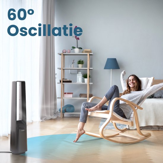 Auronic Tower Fan - Lamellenloses Modell - Luftkühler - Bodenventilator - Leiser Standventilator - 101 CM - 6 Geschwindigkeiten - Ventilator - Mit Timer - 39 dB - Hellgrau